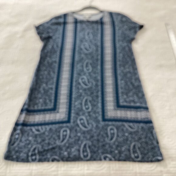J Jill Dress Blue Floral/Paisley Dress Size M Short Sleeve Stretch Casual Cottag - Picture 11 of 11